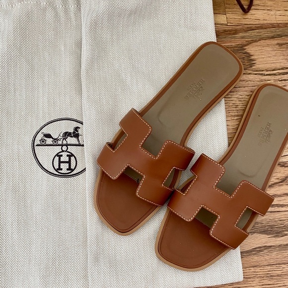 Tan Hermes Oran Sandals